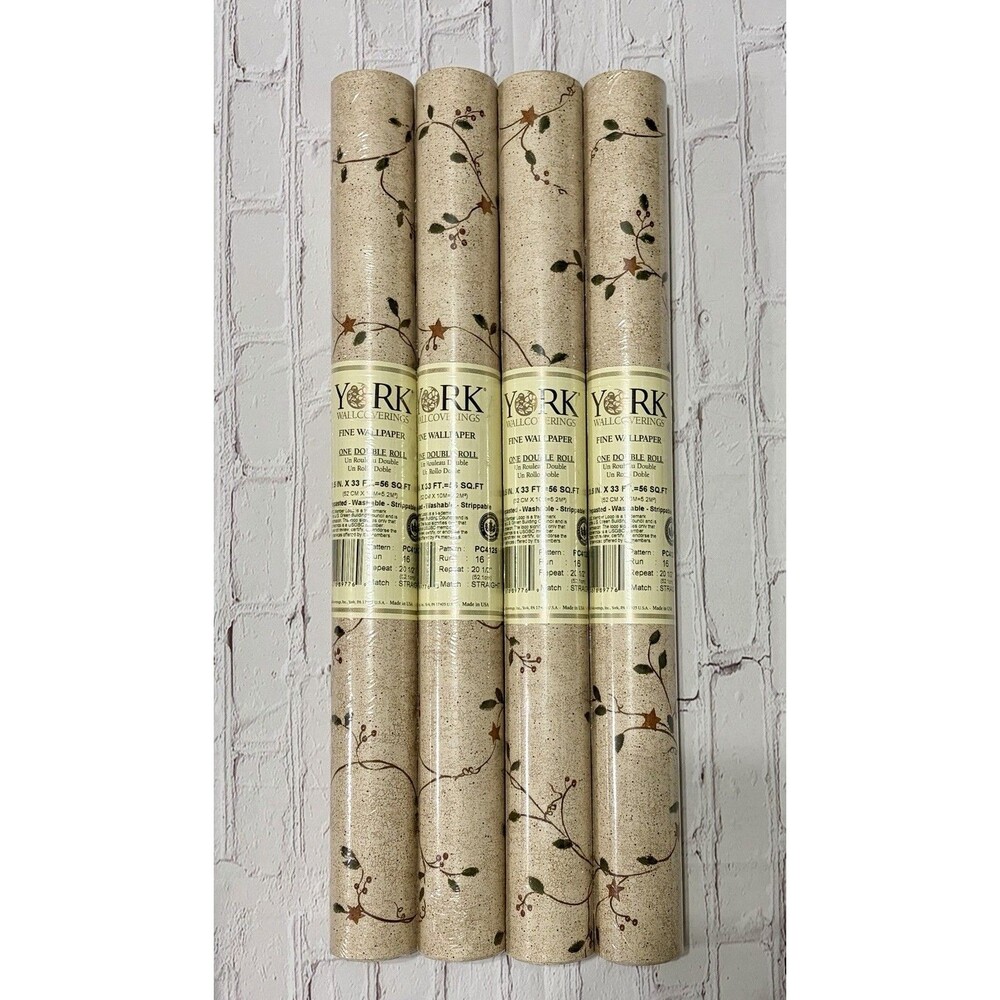 Vintage York Wallpaper Lot 4 Double Rolls Mini Star Vine PC4125 Run 16 Sealed